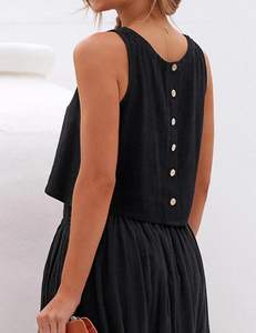 Camisetas sin mangas cortas sin mangas de verano para mujer, 70% viscosa transpirable, 30% Lino, algodón y lino para el verano - Product Image 2