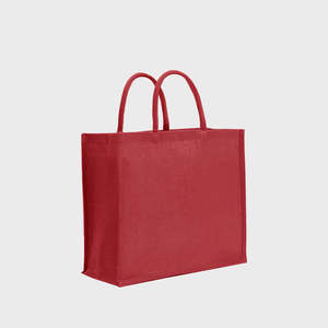 Bolsa Grande de Yute Roja con Asas Acolchadas de Algodón, Tela de Lino Serigrafiada, Cierre de Cremallera, Patrón Personalizado, Uso Diario para Damas - Product Image 1