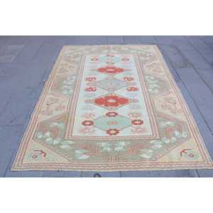 Alfombra Turca, Alfombra Vintage de 5.3x7.4 pies, Alfombra Floral Roja y Verde - Product Image 1