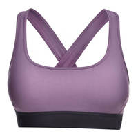 Sujetador deportivo de spandex/nailon transpirable de secado rápido con soporte alto ajustable y sencillo para mujer, ideal para yoga, fitness y gimnasio, con logo frontal. Venta al por mayor.