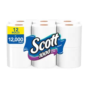 Scott 1000 kertas Toilet-kualitas Premium 12 gulungan 1200 lembar per gulungan aman untuk Rv dan penggunaan perahu grosir