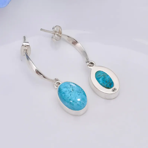 Boucles d'oreilles en argent sterling 925 Turquoise Gemstone Drop Dangle Cadeau d'anniversaire fait à la main pour son symbole chrétien Prix d'usine - Product Image 4