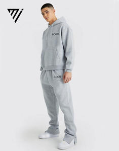 ผู้ผลิตเสื้อผ้าตามสั่ง ชุดแทรคสูทผ้าฝ้าย 100% แบบเรียบง่าย สวมใส่สบาย รับผลิตแบรนด์ส่วนตัว ชุดเสื้อฮู้ดดี้และกางเกงทรงบูทคัทสำหรับทุกเพศ - Product Image 1