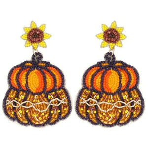 Pendientes Colgantes con Cuentas de Semillas de Calabaza Hocus Pocus - Pendientes Bordados con Cuentas de Semillas Naranja y Negra de la India, Pendientes Hechos a Mano - Product Image 6