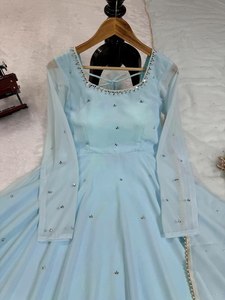 Impresionante vestido azul Georgette hasta el suelo para mujer vestido con Dupatta asequible Salwar Kameez Tailor Made - Product Image 5