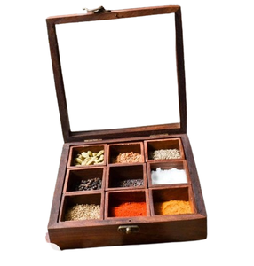 Pegatina Floral Diseño Impreso Tapa Hecha A Mano Madera Masala Dabba Hierbas Y Especias Caja Diseñador Cuchara para Cocina - Product Image 2