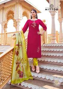 Conjunto Kurti de Seda Viscosa de Último Diseño con Pantalón y Dupatta Estampada para Mujer, Ropa Festiva, por Exportación - Product Image 3