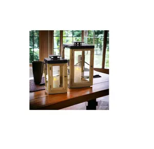 Castiçal de ferro antigo com design premium, luminária de madeira para vento, castiçais antigos de madeira, lanternas
