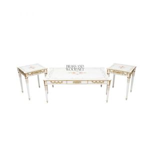 Juego de Mesa de Centro de Madera Clásico de Lujo en Blanco y Dorado - Product Image 1