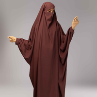 Abaya musulmane marron légère et respirante à boutons-pression, coupe ample, séchage rapide, en polyester et laine, longueur au sol, pour grandes tailles