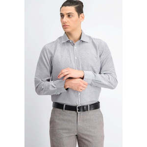 Camicia Elegante da Uomo Slim-Fit in Popeline Bianca Taglia M, Traspirante, Antipiega, Maniche Lunghe, Design Geometrico - Product Image 1