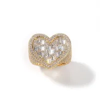 Bague Hip Hop en Moissanite en forme de cœur pour femme, plaquée argent 925, micro-pavé de moissanite de laboratoire, style glamour pour fiançailles