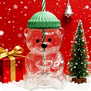 Vaso de cristal con pajita y diseño de muñeco de nieve, oso de miel y sombrero, bonito vaso de 20oz para café y bebidas - Product Image 5