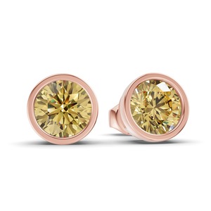 Clous d'oreilles classiques en or massif 14K, sertis de diamants de laboratoire ronds jaune citron, 1 carat au total, pureté VS, couleur fantaisie, pièce éclatante et vibrante - Product Image 1
