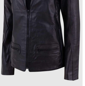 แจ็กเก็ตหนังแกะสำหรับผู้หญิง, แจ็กเก็ตหนังแกะแขนยาวมีซิปรูดสำหรับฤดูใบไม้ร่วงและฤดูหนาว - Product Image 5