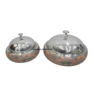 Diseño tradicional de madera y metal Hotpot forma redonda diseñador cazuela de lujo clásico elegante nuevo calentador de alimentos de Metal - Product Image 1