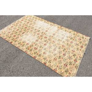 Vintage Turkish Large Area Rug Classic Style 48 X 78ft <b>Yellow</b> & Beige Tones for Teen's Room Bedroom Rectangular Hallway Pattern - Product Image 2