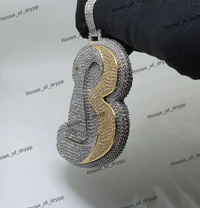Colgante de letra inicial B con incrustaciones de moissanita, de dos tonos, de lujo, estilo Hip Hop, de acero inoxidable, joyería llamativa de lujo - Product Image 2