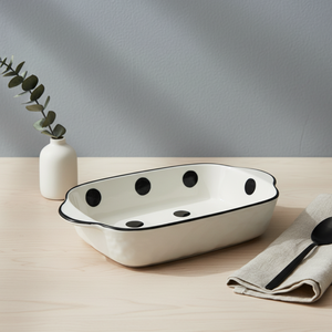 ถาดอบเซรามิกคุณภาพพรีเมียม 3460899-23.5X14 ขนาด 9 นิ้ว แบบมีหูจับ 2 ข้าง ตกแต่งลายวงกลมสีดำ - Product Image 4