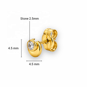 Solid Gold Bezel Set Round Zircon <b>Stud</b> <b>Earrings</b> for Women & Children's Engagement Minimalist <b>Fine</b> Jewelry OEM ODM Wholesale - Product Image 6