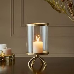 เชิงเทียนโลหะเฮอร์ริเคนพร้อมฝาแก้วเคลือบทองดีไซน์ทันสมัยล่าสุดสำหรับงานแต่งงานบ้านโรงแรม - Product Image 5