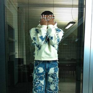 2023 parches cortados bordados Sudadera con capucha desgastada logotipo personalizado Vintage Unisex invierno Sudadera con capucha poliéster/algodón - Product Image 4