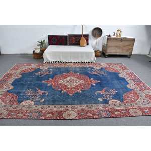 Classique Bleu Rouge Grand Tapis 7.3X11.2 ft PP Matériel Turc Rectangle Salon Tapis Latex Support Patchwork Couloir - Product Image 3