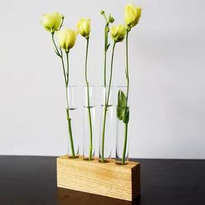 แจกันหลอดทดลองแก้วในกระถางดอกไม้ตั้งบนแท่นไม้ - Product Image 3