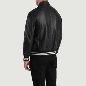 Blouson bombardier en cuir noir classique pour hommes de qualité supérieure Design à capuche léger élégant en cuir PU fermeture à glissière coupe-vent - Product Image 5