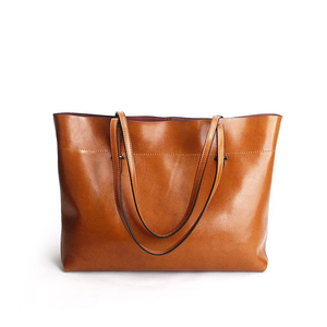 Bolsos de hombro grandes de piel auténtica con cremallera para mujer, logotipo impreso personalizado con bolsillos exteriores, lona de algodón lisa - Product Image 2