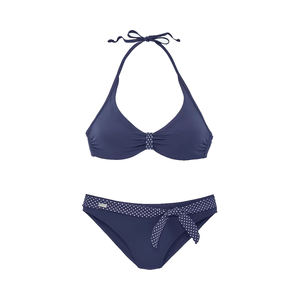 Ensemble de bikini imprimé à paillettes pour femmes, vêtements de plage, maillot de bain, été, plage, piscine, resort, vacances, tissu extensible à séchage rapide, bleu marine - Product Image 1