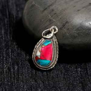 Collar hecho a mano con colgante de turquesa de algodón caramelo en forma de pera en plata de ley 925, joyería única de piedras preciosas - Product Image 4