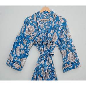 Floral Print <b>Women's</b> Sleepwear Bridesmaid Kimono Night Suit Indian Gown-Organic Printed Floral Robes for Summer and Spring - Product Image 3