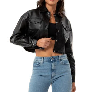Vestes pour femmes, veste bomber noire à manches courtes faite à la main, en cuir de vache véritable, vêtements décontractés d'hiver, veste en cuir véritable pour femmes - Product Image 4