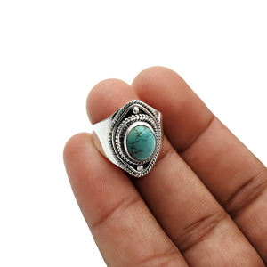 Diciembre Birthstone Jewelry 925 Sterling Silver Turquesa natural Piedra preciosa Forma ovalada Anillo Venta al por mayor Precio de fábrica Proveedores - Product Image 4