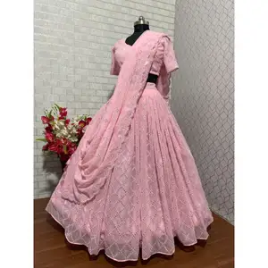 Excellent Quality Baby Pink Color Faux Georgette Embroidered Attractive Wedding & Party Wear Lehenga Choli Lowest Price