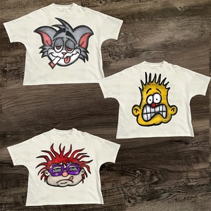 Camiseta de manga corta con estampado de dibujos animados Vintage de talla grande de verano de algodón con estampado de pantalla personalizada - Product Image 1