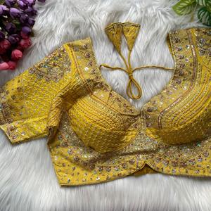 เสื้อชอลีผ้าไหมโรมันแท้เนื้อนุ่มสำหรับผู้หญิง งานปักสวยงาม เหมาะสำหรับงานปาร์ตี้ ผลิตในอินเดีย - Product Image 3