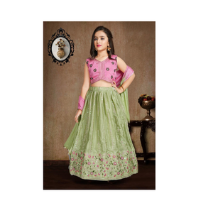 Niños festivos étnicos Lehenga Choli suave Chinon seda Multi-hilo bordado largo étnico desgaste para niños hecho de seda de algodón - Product Image 1