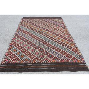 Alfombra Turca, Alfombra Grande de 5.9x9.2 pies, Alfombra Roja Abstracta Kilim - Product Image 1