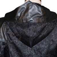 Ladies Plus Size Vintages Medieval-Steampunk Gothique Respirant Noir-Halloween Longed Cosplay-Manteaux en cuir à capuche