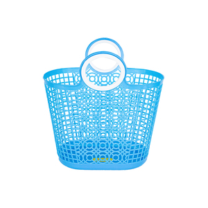 Flexible <b>Plastic</b> Shopping Basket with Round Handles Hollow Mesh Toter <b>Tote</b> Bag Organizer for Kitchen Market Grocery Supermarket - Product Image 6