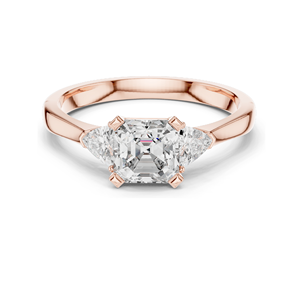 Bague en diamant de laboratoire taille Asscher 2 carats, design trois pierres, clarté VVS-VS EF, or 18 carats, 14 carats, 10 carats et argent 925, rose, jaune - Product Image 3