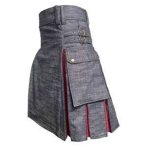 Kilt utilitaire écossais en denim gris pour homme, plissé rouge, kilt de sport, taille 28-62 - Product Image 5