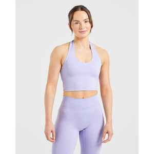 Haute qualité femmes Pastel lavande Halternack haut court extensible beurre doux léger Fitness entraînement été uni teint - Product Image 1