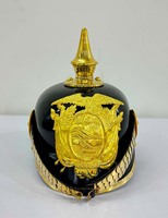 Casque d'officier allemand Pickelhaub en cuir Pickelhaube Casque impérial prussien noir et or