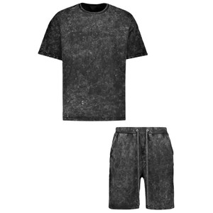 Conjunto de Dos Piezas para Hombre, Verano, Tejido de Punto, 100% Algodón, Transpirable, Estilo Urbano, Holgado, Camiseta y Pantalones Cortos - Product Image 2