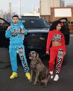 Chándales de gran tamaño con estampado de algodón personalizado, chándal Unisex, conjuntos de pantalones de jogging apilados, conjunto de pantalones de chándal y sudaderas con capucha - Product Image 4