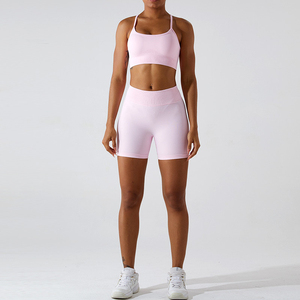 OEM personnalisé sans couture nuage ensemble de yoga costumes de fitness vêtements de sport ensemble d'entraînement ensemble de shorts pour femmes deux pièces de yoga pour les femmes - Product Image 4