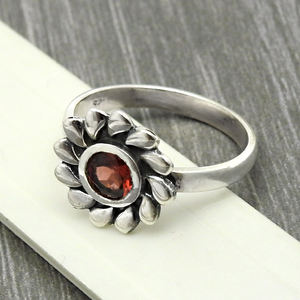 Dainty Birthstone <b>Rings</b> Luxury Hand Crafted 925 Sterling Silver Red Garnet Gemstone Floral Design Birthstone <b>Rings</b> <b>For</b> Women OEM - Product Image 3